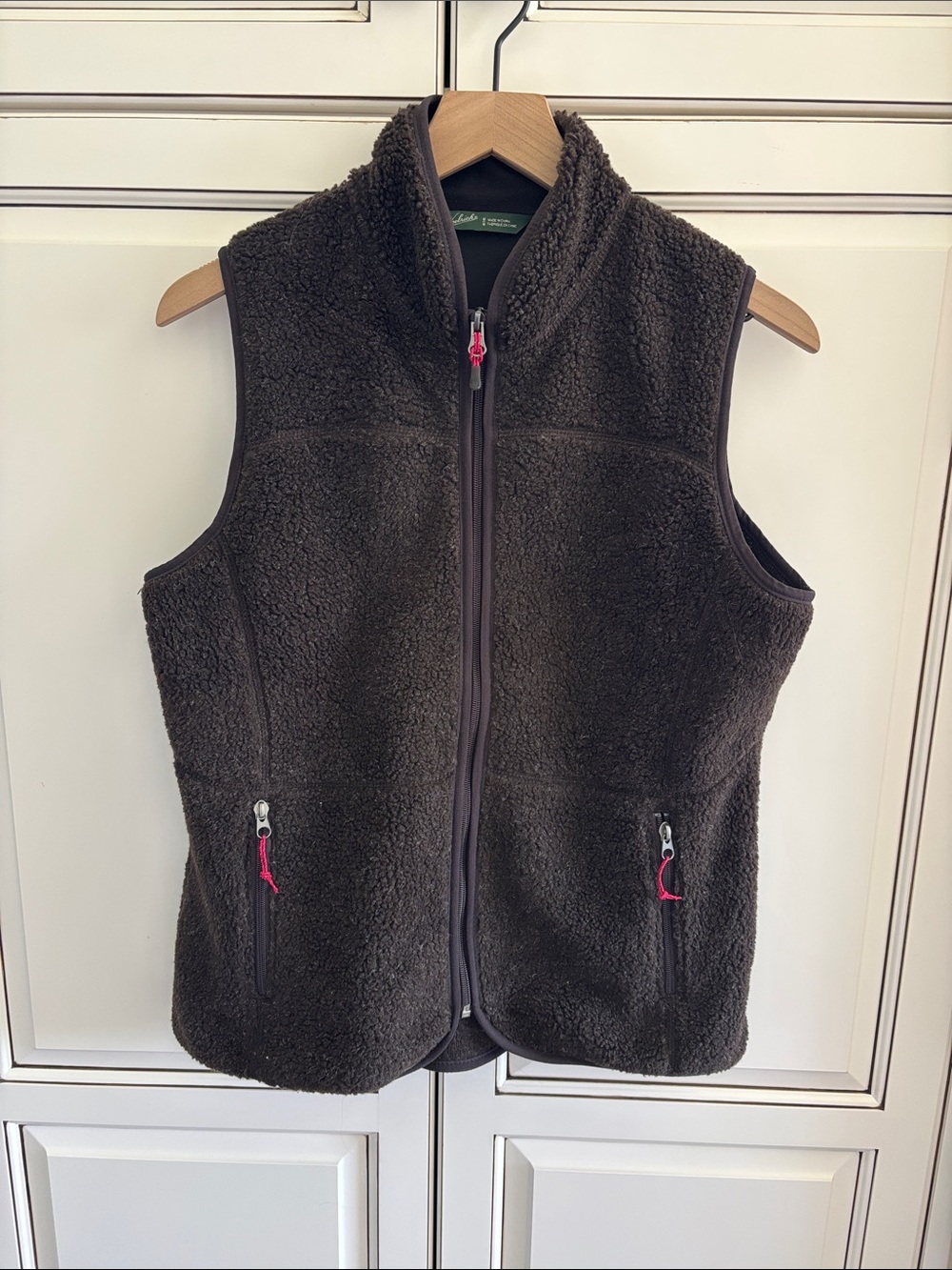 Woolrich‎ Brown Sherpa Fleece Vest Full Zip Pockets Women’s Size Medium